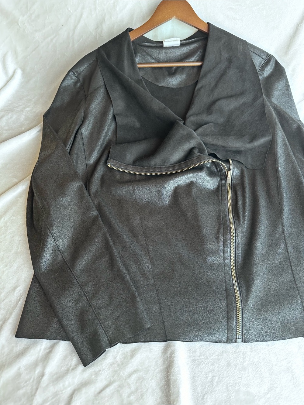 Women's Black Asymmetrical Zip Vegan Leather Jacket